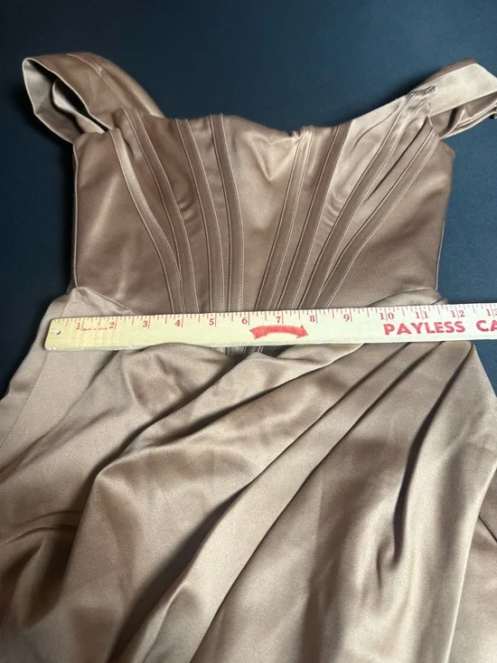 HOUSE OF CB ‘Loretta’ Toffee Satin Off Shoulder Dress 🤎 Size S (US 4–6) - Picture 7 of 8